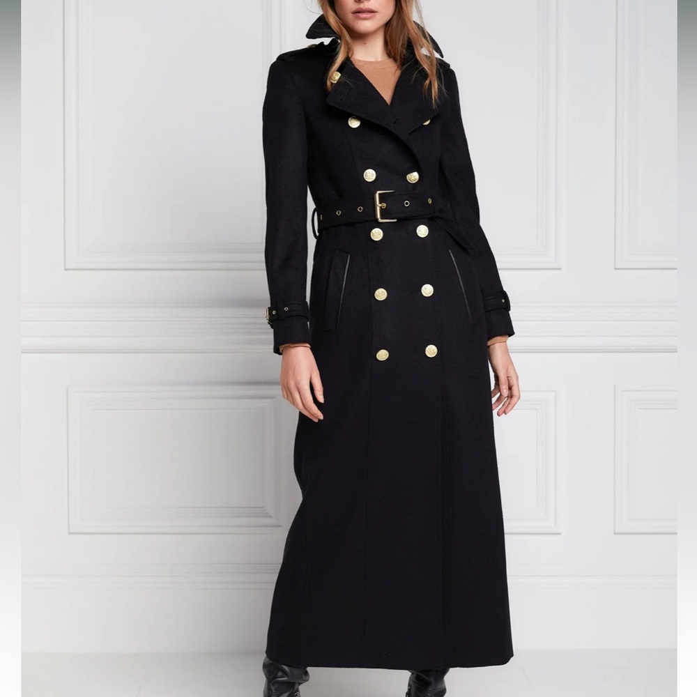 Holland Cooper black wool trench coat sz 8